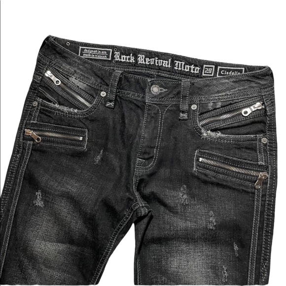 Rock Revival Moto Black Cladelle Jeans Size 29 8 - Picture 2 of 10